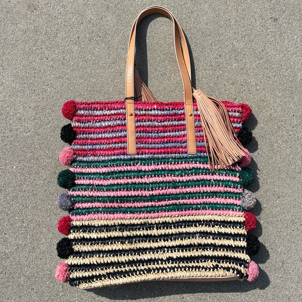 Loeffler Randall Rainbow Cruise Striped Straw Tote - Picture 7 of 7